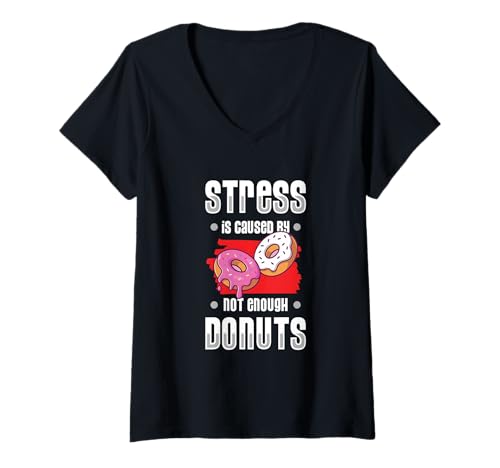 Damen Donut Stress Lustiges Motivation Schule Lehrer Shirt T-Shirt mit V-Ausschnitt von Donut Stress Food Humor Teacher Student