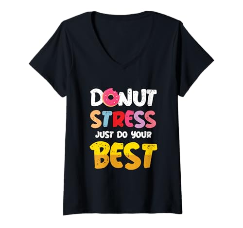 Damen Donut Stress Lustiges Motivation Schule Lehrer Shirt T-Shirt mit V-Ausschnitt Damen Donut Stress Lustiges Motivation Schule Lehrer Shirt T-Shirt mit V-Ausschnitt von Donut Stress Lustiges Schule Lehrer Geschenk