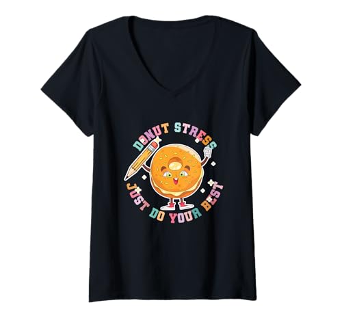 Damen Donut Stress Lustiges Motivation Schule Lehrer Shirt T-Shirt mit V-Ausschnitt Damen Donut Stress Lustiges Motivation Schule Lehrer Shirt T-Shirt mit V-Ausschnitt von Donut Stress Lustiges Schule Lehrer Geschenk