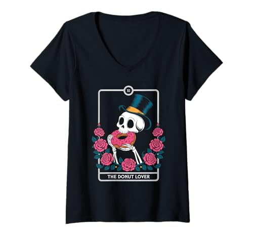 Damen Der Donut-Liebhaber T-Shirt mit V-Ausschnitt Damen Der Donut-Liebhaber T-Shirt mit V-Ausschnitt von Donut Tarot Sceleton