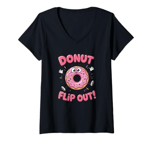 Damen Donut drehen Sie lustige rosa Donut -Cartoon -Wortspielen T-Shirt mit V-Ausschnitt Damen Donut drehen Sie lustige rosa Donut -Cartoon -Wortspielen T-Shirt mit V-Ausschnitt von Donut drehen