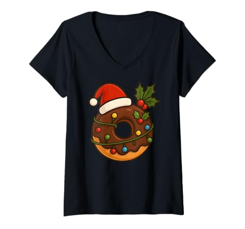 Damen Donut Donut Merry Xmas Santa Hat Christmas Boys Girls Kid T-Shirt mit V-Ausschnitt von DonutAxis1