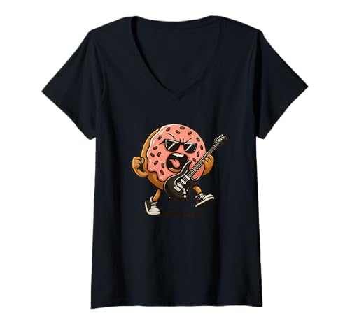 Damen Lustiges Donut mit E-Gitarre Kostüm für Rock-Fans T-Shirt mit V-Ausschnitt Damen Lustiges Donut mit E-Gitarre Kostüm für Rock-Fans T-Shirt mit V-Ausschnitt von Donuts Rocks