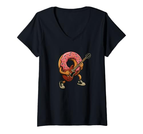 Damen Nettes Donut liebt Rockgitarren-Kostüm für einen rockigen Look T-Shirt mit V-Ausschnitt Damen Nettes Donut liebt Rockgitarren-Kostüm für einen rockigen Look T-Shirt mit V-Ausschnitt von Donuts Rocks