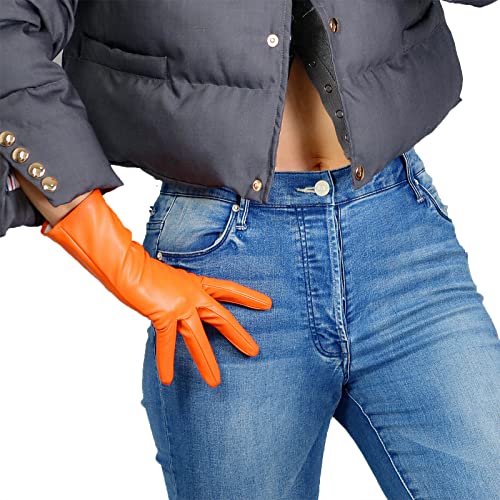 DooWay Damen Abendhandschuhe Kunstleder Orange Lange Opera Short Party Cosplay Handschuhe, Orange, 28 cm, 85 von DooWay