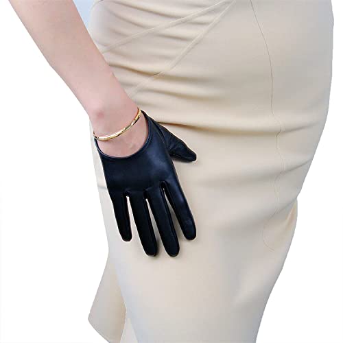 DooWay Damen Extra Kurz Leder Handschuhe Kunstleder Weiche Halbe Handfläche für Abend Party Laufsteg Kostüm Kaffee Braun 13cm, Dunkelbraun, 13 cm, 85 von DooWay