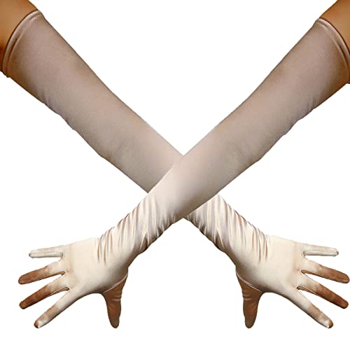 DooWay Damen-Handschuhe, extra-lang, Opernsatin, Champagner, 70 cm, glänzend, dehnbar, für Hochzeiten, Abendveranstaltungen, Partyhandschuhe, champagnerfarben, 38 von DooWay