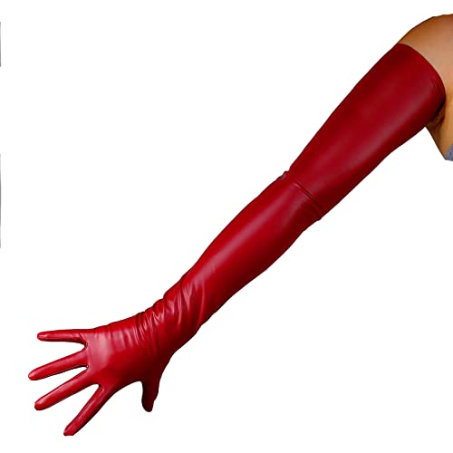 DooWay Damen-Handschuhe, lang, Latex, 70 cm, Stretch, 2. Haut, Kunstgummi, Halloween-Kostüm, Nachtclub, Party-Handschuhe, burgunderfarben, 85 von DooWay