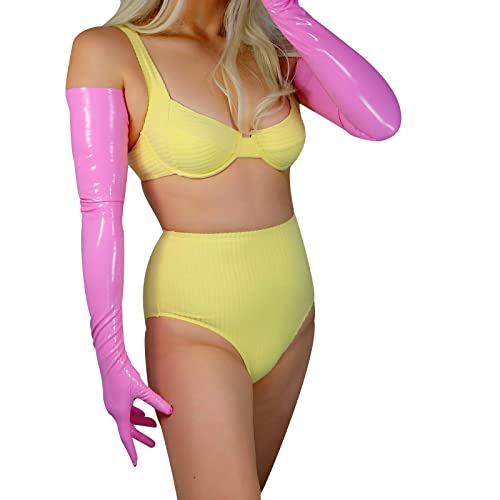 DooWay Lange Latex-Handschuhe für Damen, 70 cm, Stretch, zweite Haut, Kunstgummi, Halloween-Kostüm, Nachtclub, Party-Handschuhe, hellrosa, 38 von DooWay