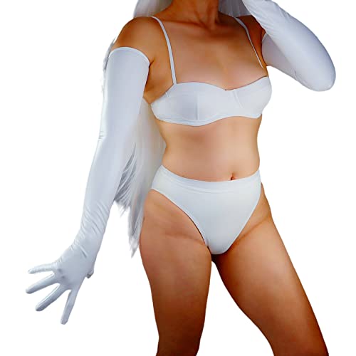 DooWay Damen-Handschuhe, lang, Latex, 70 cm, Stretch, 2. Haut, Kunstgummi, Halloween-Kostüm, Nachtclub, Party-Handschuhe, matt weiß, 85 von DooWay