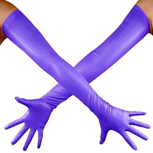 DooWay Lange Latex-Handschuhe für Damen, 70 cm, Stretch, zweite Haut, Kunstgummi, Halloween-Kostüm, Nachtclub, Party-Handschuhe, violett, matt, 38 von DooWay