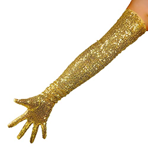 DooWay Damen-Handschuhe, sexy Opern-Pailletten, 70 cm, Burgunderrot, glitzernd, für Party, Cocktail, Abend, Handschuhe, gold, 38 von DooWay