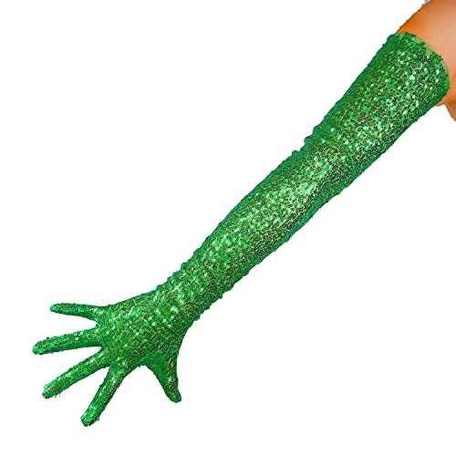 DooWay Damen-Handschuhe, sexy Opern-Pailletten, 70 cm, Burgunderrot, glitzernd, für Party, Cocktail, Abend, Handschuhe, grün, 38 von DooWay