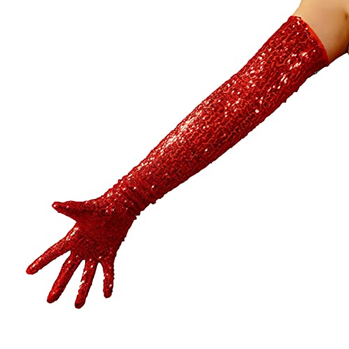 DooWay Damen-Handschuhe, sexy Opern-Pailletten, 70 cm, Burgunderrot, glitzernd, für Party, Cocktail, Abend, Handschuhe, rot, 38 von DooWay