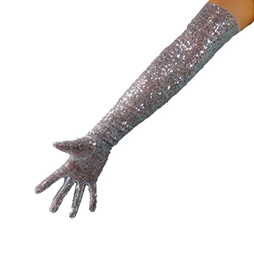 DooWay Damen-Handschuhe, sexy Opern-Pailletten, 70 cm, Burgunderrot, glitzernd, für Party, Cocktail, Abend, Handschuhe, silber, 38 von DooWay