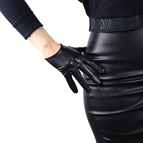 DooWay Damen Kurze Lederhandschuhe Touchscreen Kunstleder Lammleder Schwarz 16 cm Kleid Kostüm Zubehör von DooWay