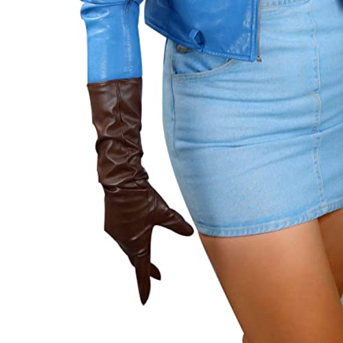 DooWay Damen Lange Lederhandschuhe Kunstleder PU Kostüm Abend Cosplay Handschuhe Dunkelbraun 40cm, dunkelbraun, 85 von DooWay