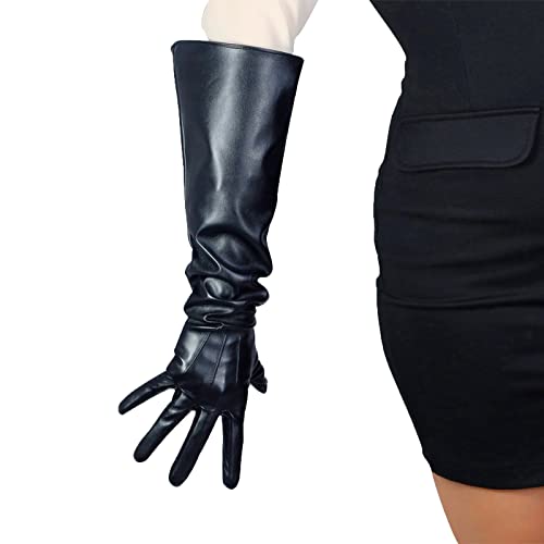 DooWay Damen Lange Lederhandschuhe Touchscreen Kunstleder Breite Stulpe Ärmel für Dressy Cosplay Party Schwarz 50 cm von DooWay