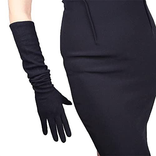 DooWay Damen Lange Wolle Kaschmir Handschuhe Touchscreen Schwarz 50cm Opera Abendkleid Winter Warme Handschuhe, Schwarz , 85 von DooWay