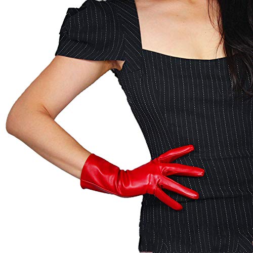 DooWay Damen Lederhandschuhe Faux Lammfell Leder PU Hot Rot Ellenbogen Länge Cosplay Kostüm Party Handschuhe, Rot, 28 cm, Medium von DooWay