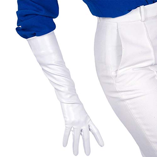 DooWay Damen Mode Lederhandschuhe Weiß Weich Kunstleder Kurz Oper Lang für Abend Party Cosplay Kostüm, Weiß 40 cm, 85 von DooWay