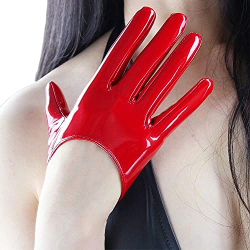 DooWay Damen Sexy Kurze Lederhandschuhe Glänzend Rot Faux Lack PU Half Palm Kleid Kostüm Cosplay Handschuhe 13 cm von DooWay