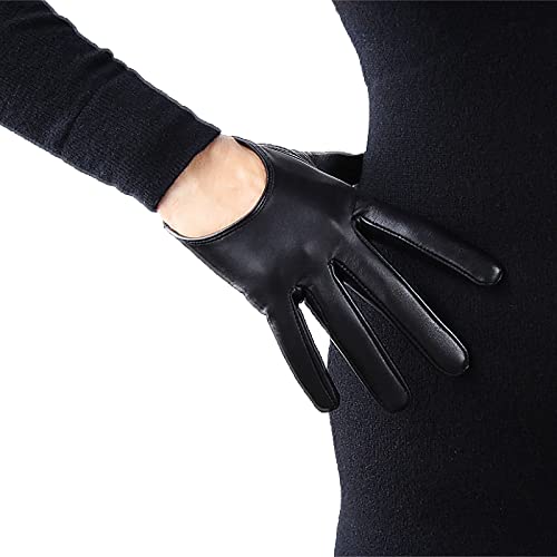 DooWay Kurze Damen-Handschuhe aus echtem Leder, importiertes Lammleder, 13 cm, schwarze Touchscreen-Handschuhe für Kleid und Autofahren von DooWay