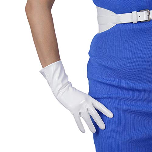 DooWay Latex Frauen Lange HANDSCHUHE PU Leder Lack Weiß Farbe Oper Ellenbogen Kurz Wetlook Abend Party, Weiß, 28 cm, Medium von DooWay