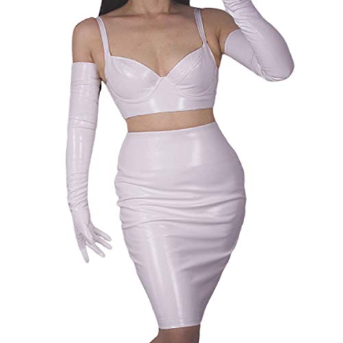 DooWay Latex-Handschuhe für Damen, lang, PU-Leder, Lackweiß, Opern-Ellenbogenform, kurz, Wetlook, Abend, Party - Weiß - Medium von DooWay