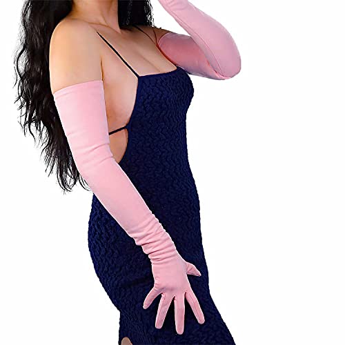 DooWay Modische extra lange Abendhandschuhe aus Velourslederimitat, Rosa, 70 cm, Winter, warme Handschuhe, Cosplay-Zubehör von DooWay