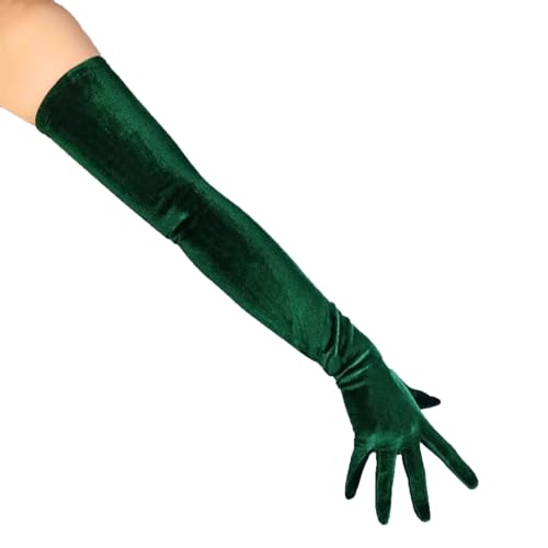 DooWay Super lange Samt-Handschuhe für Damen, Stretch, weich, für Hochzeit, Kostüm, Abendhandschuhe, Dunkelgrün, 71 cm, dunkelgrün, 85 von DooWay