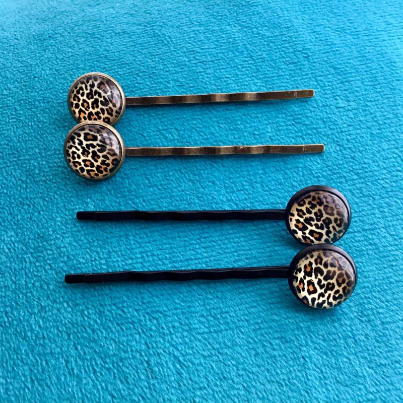 Leopard Print Haarnadeln - Leopard Print Bobby Pin Haarspange Schwarze Haarnadel Bronze Wildcat Accessoire von DoodlebugAlley