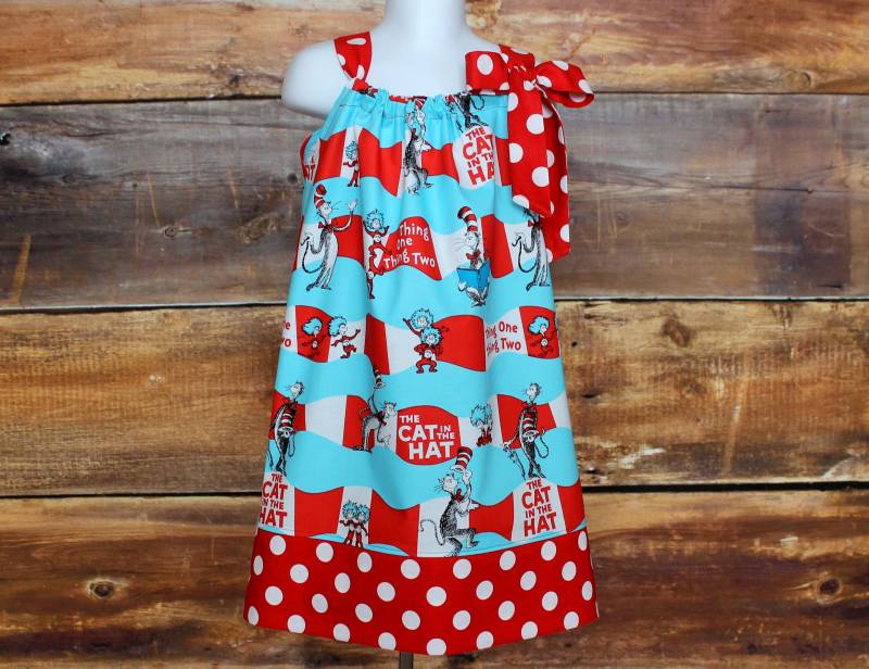 Dr Seuss Kleid - Die Katze Im Hut Neugeborene Baby Kleinkind Säugling Kind Mädchen Geburtstag Outfit Geschenk Thing 1 2 Zwillinge Lesen Over America von DoodlebugsDrumsticks