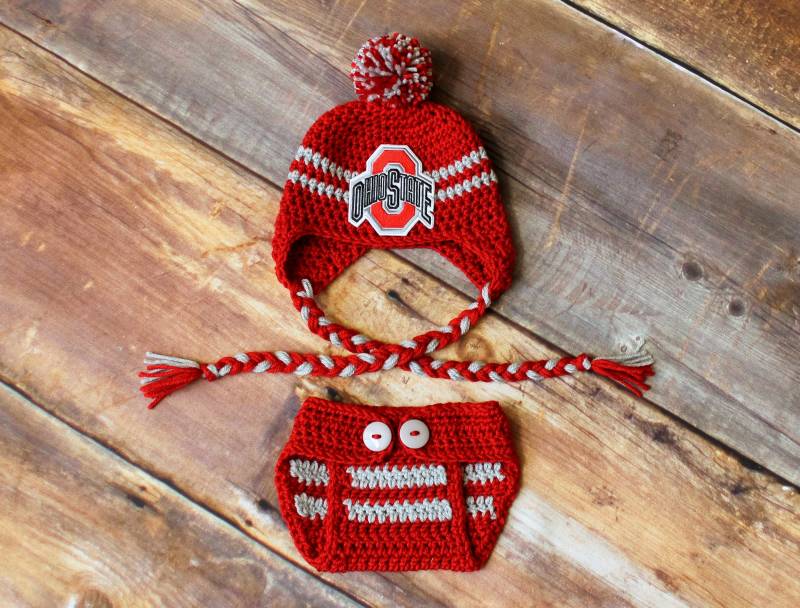 Ohio State Buckeyes Mütze & Windel Cover Outfit - Neugeborene Baby Kleinkind Kind Kinder Säugling Fotorequisite Rot Grau Osu von DoodlebugsDrumsticks
