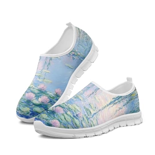 Doojoayie Kunstbedruckte Damen-Schlupfschuhe für Damen, Tennisschuhe, Alltag, Freizeitschuhe, Monet Ölgemälde Seerosen, 38.5 EU von Doojoayie