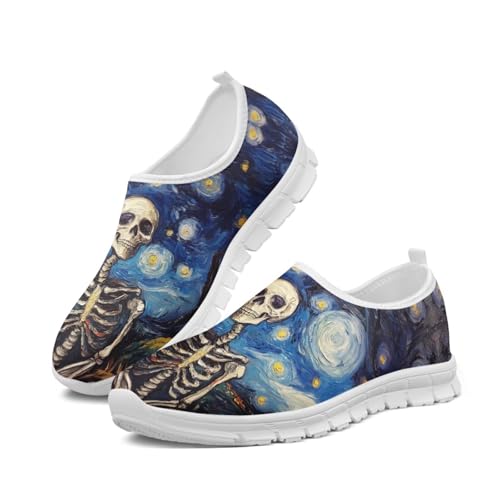 Doojoayie Kunstbedruckte Damen-Schlupfschuhe für Damen, Tennisschuhe, Alltag, Freizeitschuhe, Skelettmalerei Nachtsterne, 40 EU von Doojoayie