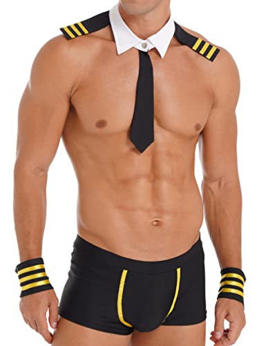 Doomiva 3PCS Herren Piloten Kostüm Halloween Rollespielen Pilot Karnevalskostüm Set Faschings Pilotenkostüm Weiß Outfits füt Mottoparty Schwarz 3XL von Doomiva