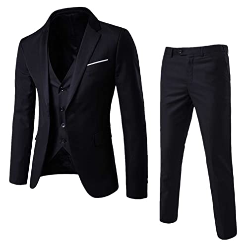 Doomiva Anzug Herren Anzüge Slim Fit 3 Teilig Herrenanzug Anzugjacke Auzugwest und Anzughosen Männer Modern Sakko für Hochzeit Business A Schwarz L von Doomiva