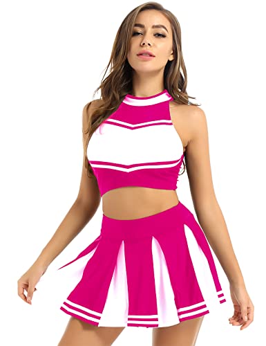 Doomiva Damen Cheerleaderin Kostüm Set Karneval Faschings Tanzkostüm Set Cheerleading Kostüm Cheerleaderuniform Halloween Tanzkleidungset Leuchtend Rosa L von Doomiva