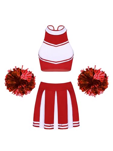 Doomiva Damen Cheerleaderin Kostüm Set Karneval Faschings Tanzkostüm Set Cheerleading Kostüm Cheerleaderuniform Halloween Tanzkleidungset Xb Rot M von Doomiva