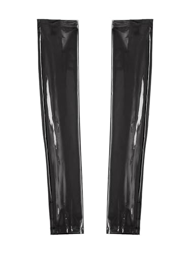 Doomiva Damen Fingerlose Handschuhe Glänzende Armstulpen Optik Leder Handstulpen Gothic Steampunk Tanzkostüm Zubehör Schwarz Einheitsgröße von Doomiva