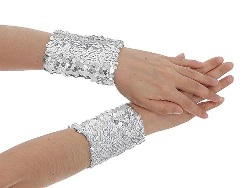 Doomiva Damen Glitzer Handschuhe Mit Pailletten Fingerlose Armstulpen Festlich Halloween Kanrval Fasching Kostümhandschuhe Silber Einheitsgröße von Doomiva