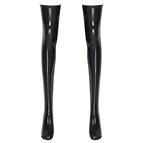 Doomiva Damen Herren Halterlose Overknee Strümpfe Wetlook Lackleder Kniestrümpfe Schwarz Hose Fetisch Sexspielzeug Socken Schwarz A Schwarz M von Doomiva