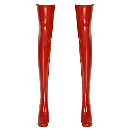 Doomiva Damen Herren Halterlose Overknee Strümpfe Wetlook Lackleder Kniestrümpfe Schwarz Hose Fetisch Sexspielzeug Socken Schwarz T Rot M von Doomiva