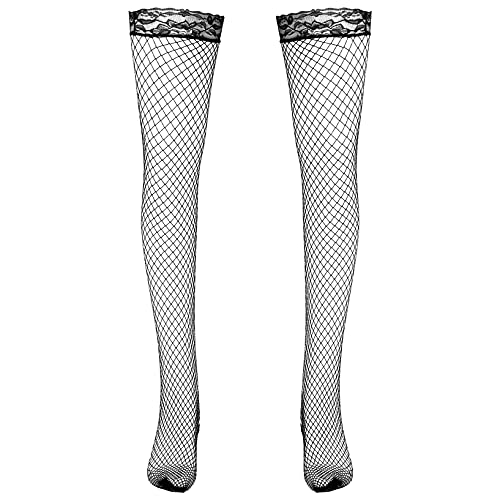 Doomiva Damen Herren Netzstrumpf mit Spitze Socken Oberschenkel Nylonstrümpfe Unisex Netz Halterlose Strümpfe Mesh Strumpfhose Schwarz Einheitsgröße von Doomiva