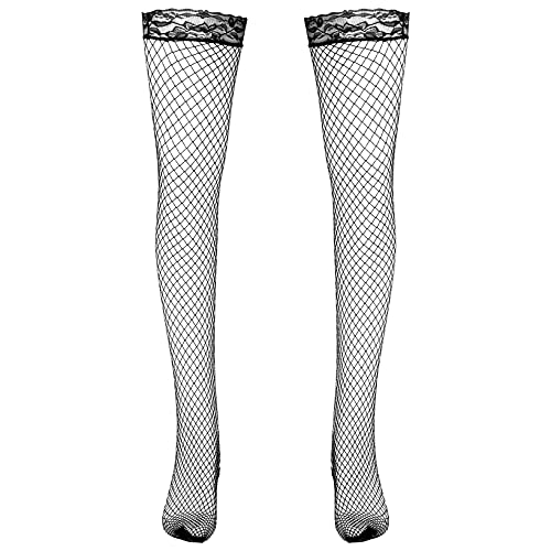 Doomiva Damen Herren Netzstrumpf mit Spitze Socken Oberschenkel Nylonstrümpfe Unisex Netz Halterlose Strümpfe Mesh Strumpfhose Schwarz Einheitsgröße von Doomiva