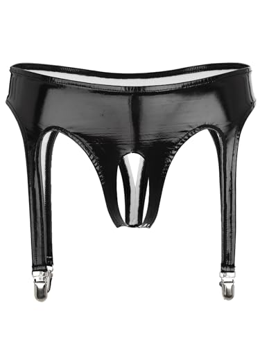 Doomiva Damen Lackleder Höschen Offenen Slip mit Spitze G-String Tanga Unterwäsche Unterhosen Dessous Ouvert Reizwäsche Ze Schwarz M von Doomiva