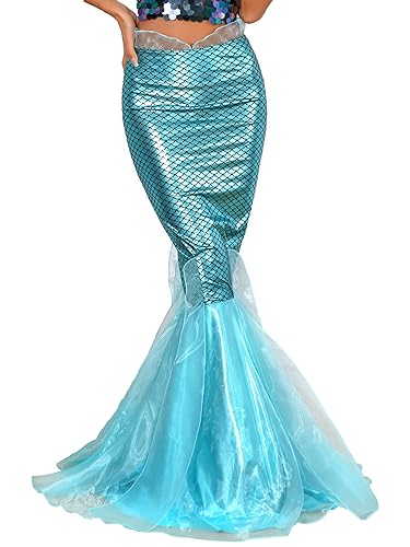 Doomiva Damen Meerjungfrauenflosse Rock Elegant Cosplay Meerjungfrau Kostüm Halloween Karneval Faschingskostüm Rock Bühnenkostüm Maxirock Z Blau 4XL von Doomiva