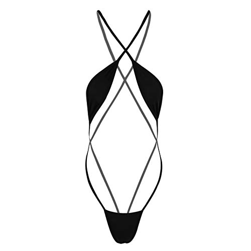 Doomiva Damen Micro Bikini Dreipunkt-Bikini Einteiler Badeanzug Dessous Tankini Mini Teddy Body Bodysuit Harness Erotik Reizwäsche Schwarz Einheitsgröße von Doomiva