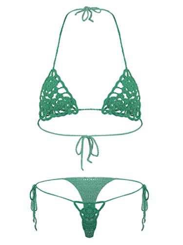 Doomiva Damen Micro Bikini Transparenter Badeanzug Zweiteilige Bademode Bikinioberteile Push Up Bikinislip Dreipunkt-Bikini Verführerische Grün Einheitsgröße von Doomiva